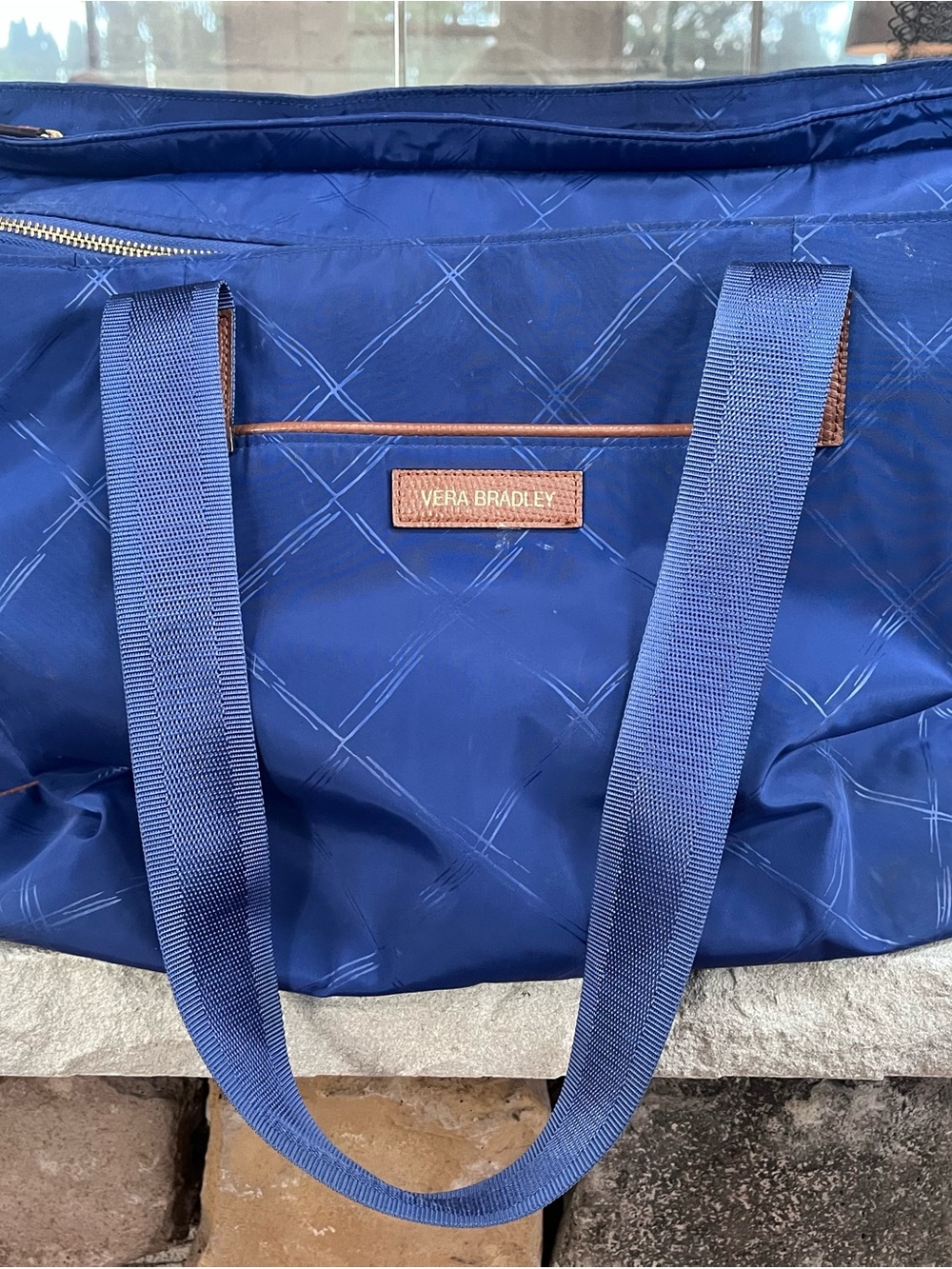 Vera Bradley Royal Blue Quilted Nylon Tote with Leather Trim